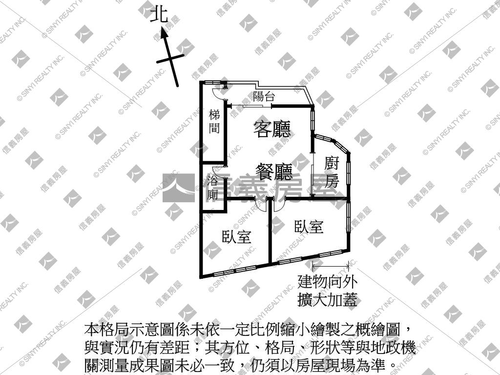 陽台未獨立標示臨馬路三樓房屋室內格局與周邊環境