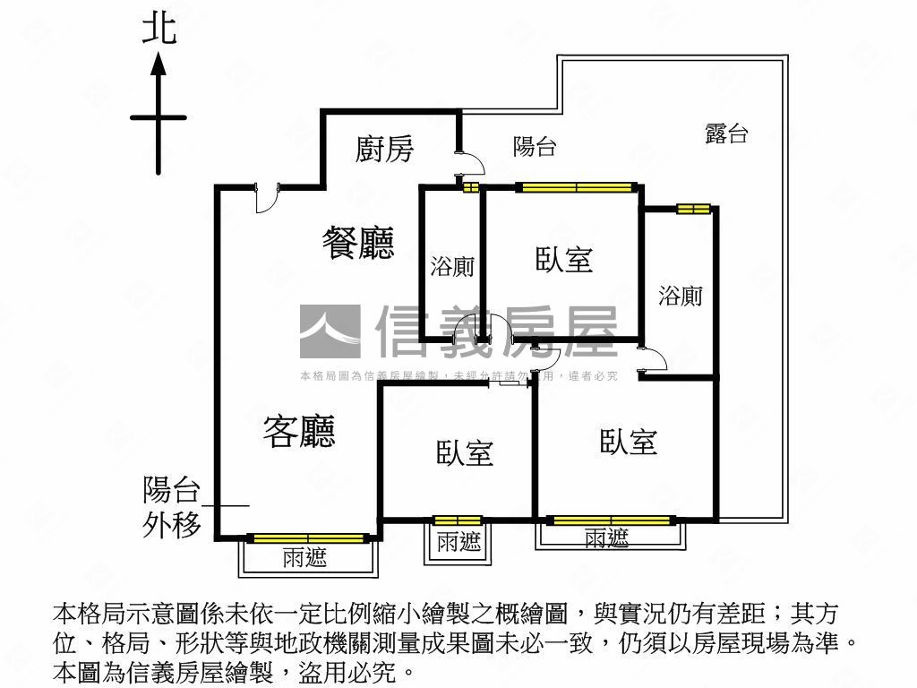 大毅植幸福三房露台戶房屋室內格局與周邊環境