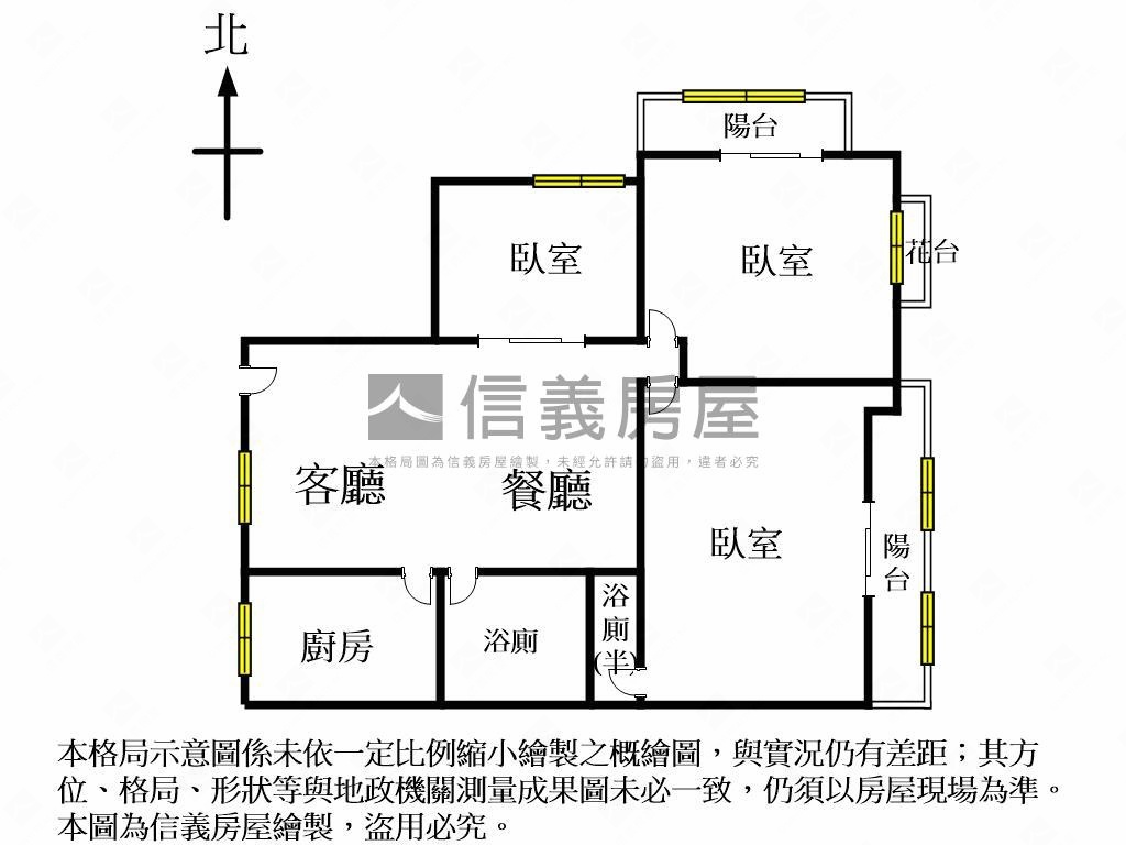 次頂樓面國小私藏美三房房屋室內格局與周邊環境